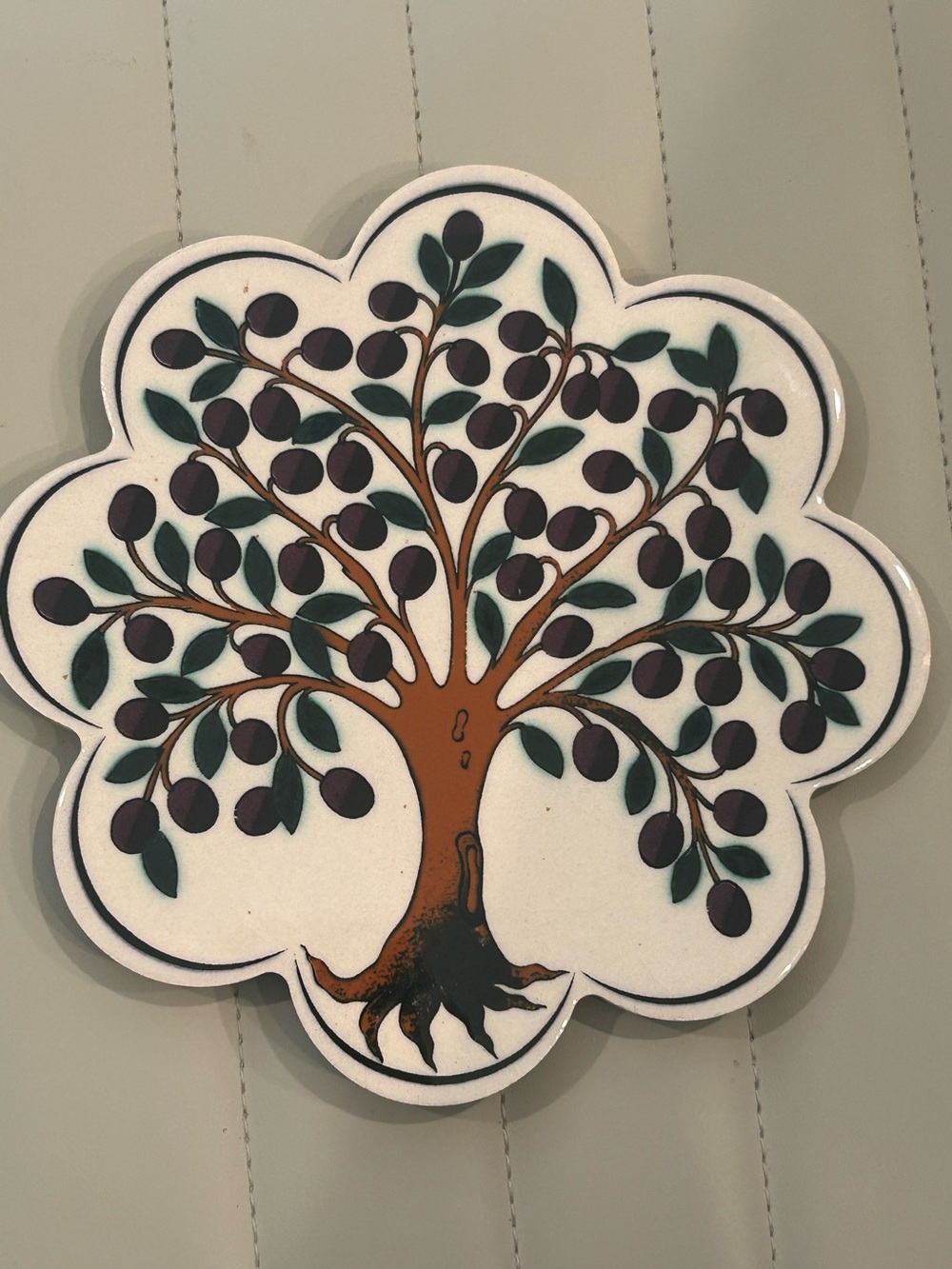 Vintage Turkish Olive Tree of Life Ceramic Trivet Made in Turkey